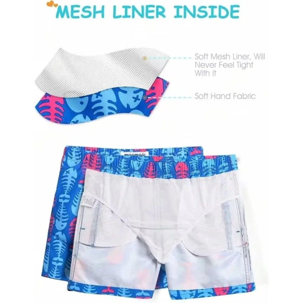Maamgic Boys‎ Blue Pink Fish Bone Skeleton Swim Trunks Quick Dry Size 5/6